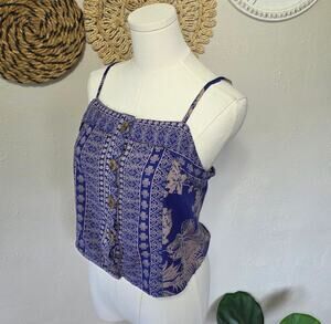 Willow + Root Peasant Farmcore Cottagecore Smocked Spaghetti Strap Blue Women M